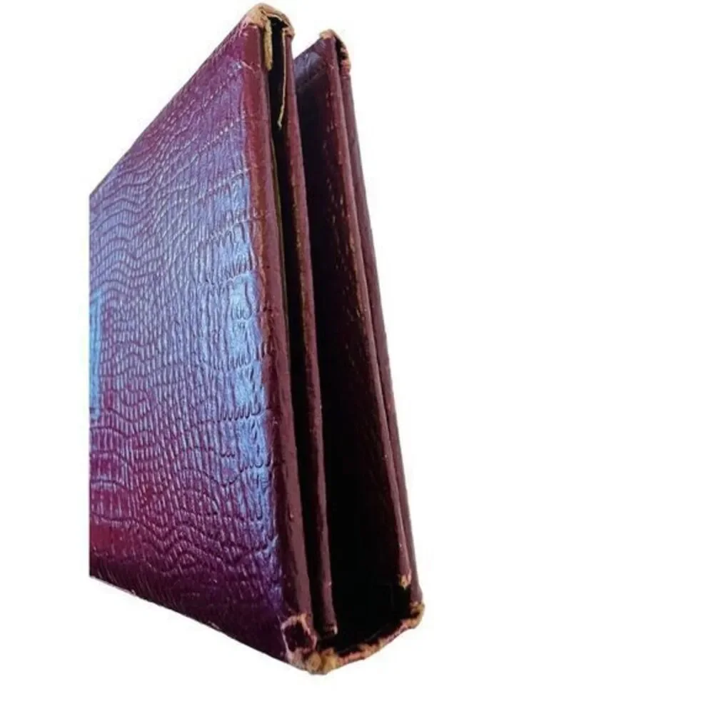 Antique Needle Booklet Double Folding Maroon With Blue Flowers‎ Czechoslovakia